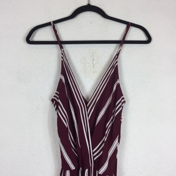 Flynn Skye Burgundy Stripe Wrap Spaghetti Boho Wide Leg Jumpsuit XS - Picture 4 of 12